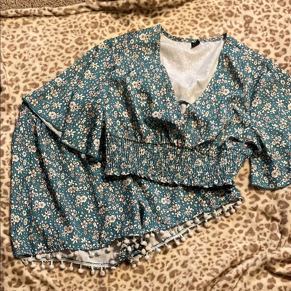 Floral Blue Women's Top and Short Set